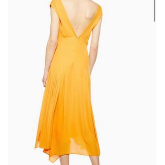 Womens Yellow Party Dress Size 2 Wedding Guest Topshop Pleated Midi Length - Picture 11 of 11